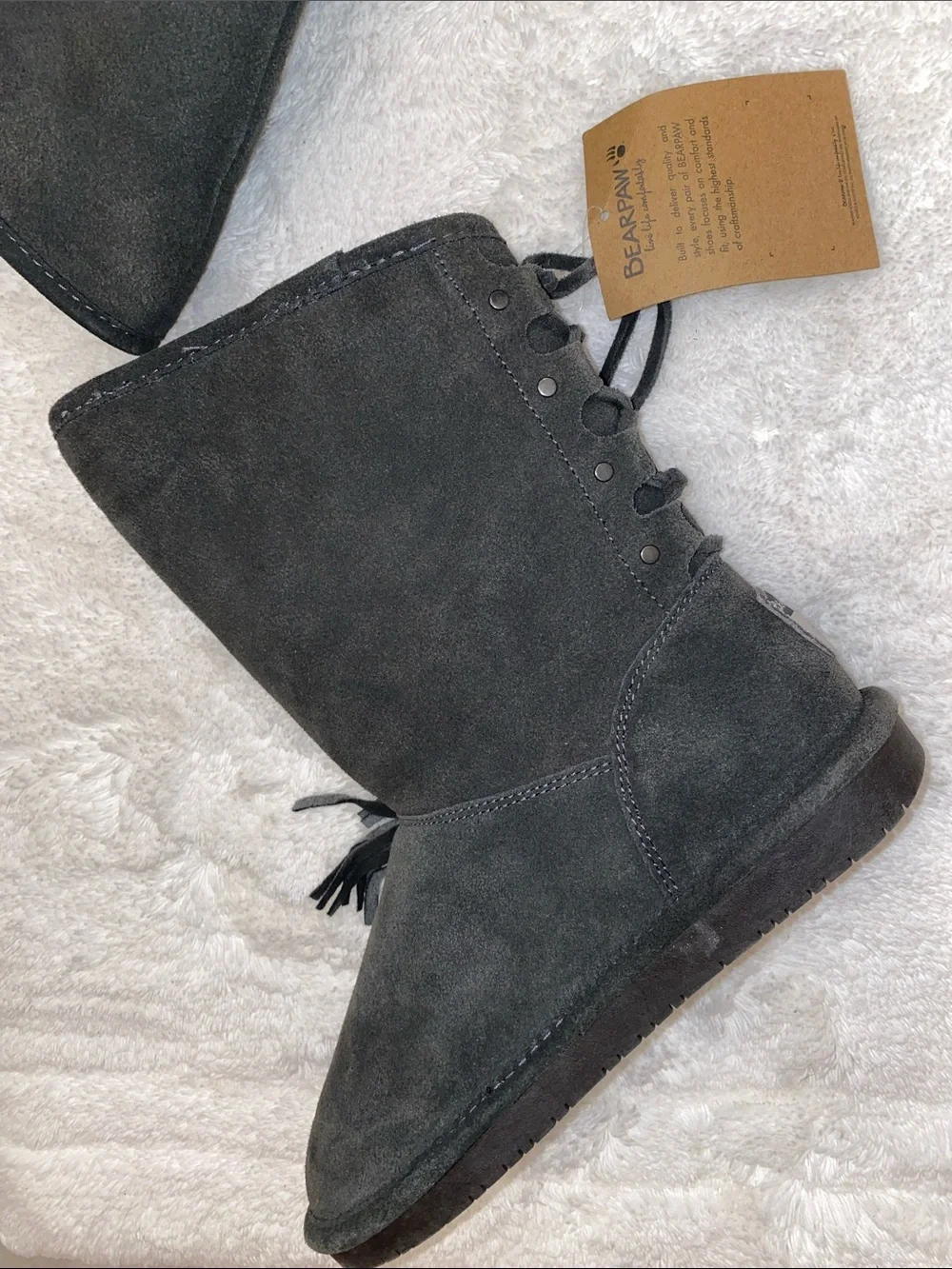 BearPaw Black Suede Shearling Cuff Winter Boots